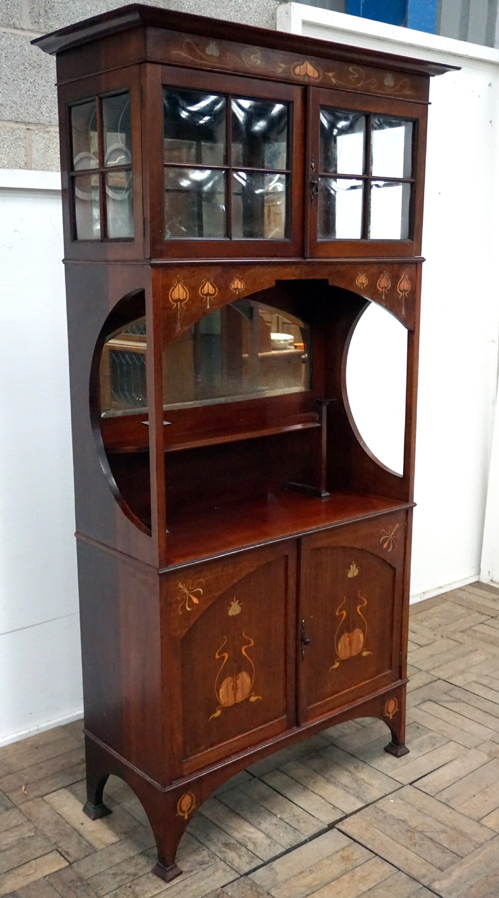 A very good art nouveau inlaid Scottish school cabinet View II
