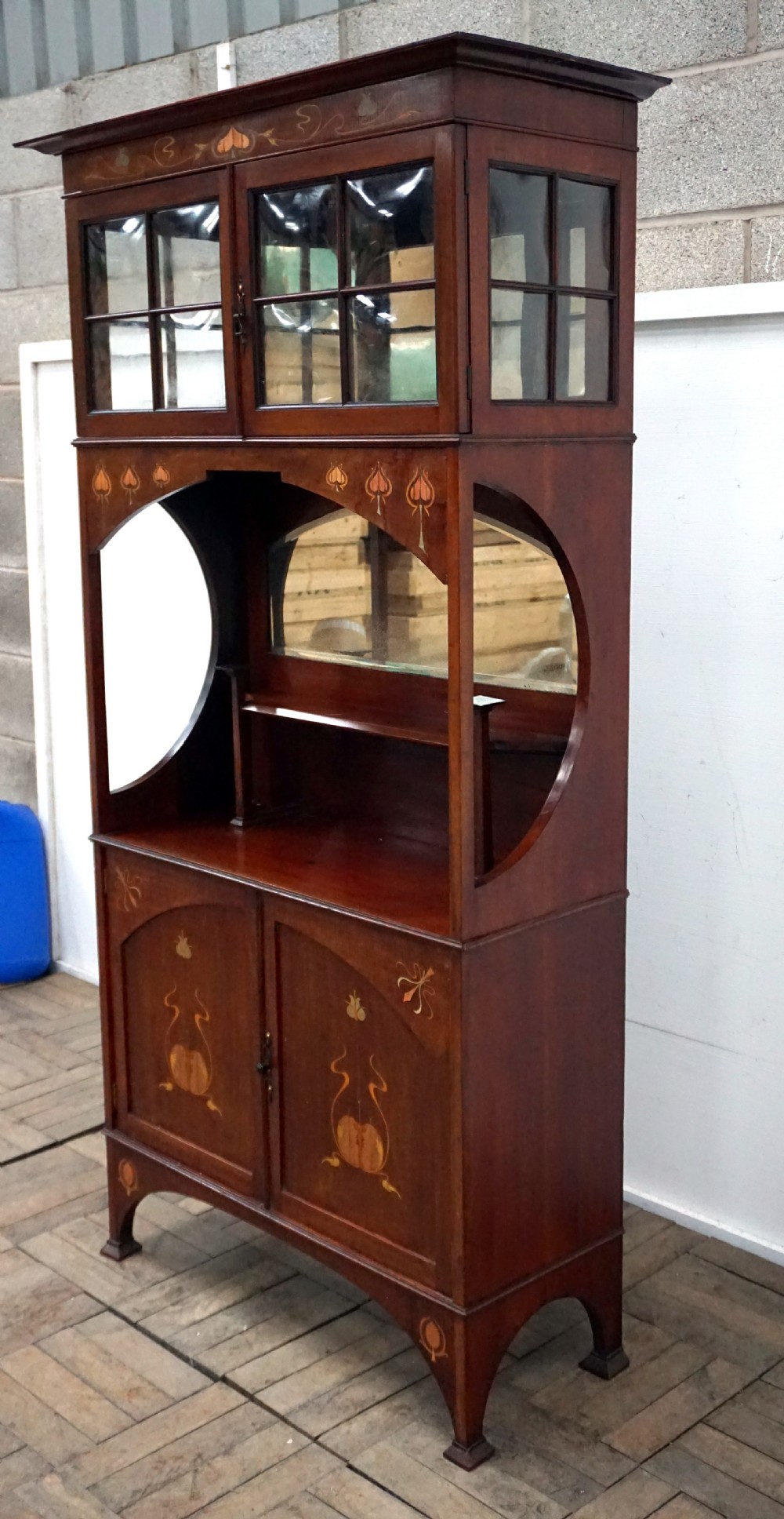 A very good art nouveau inlaid Scottish school cabinet View III