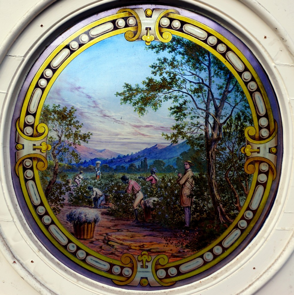 A stunning Victorian well painted window of cotton picking View II