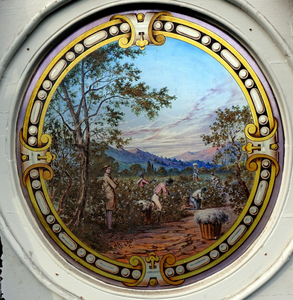 A stunning Victorian well painted window of cotton picking View III