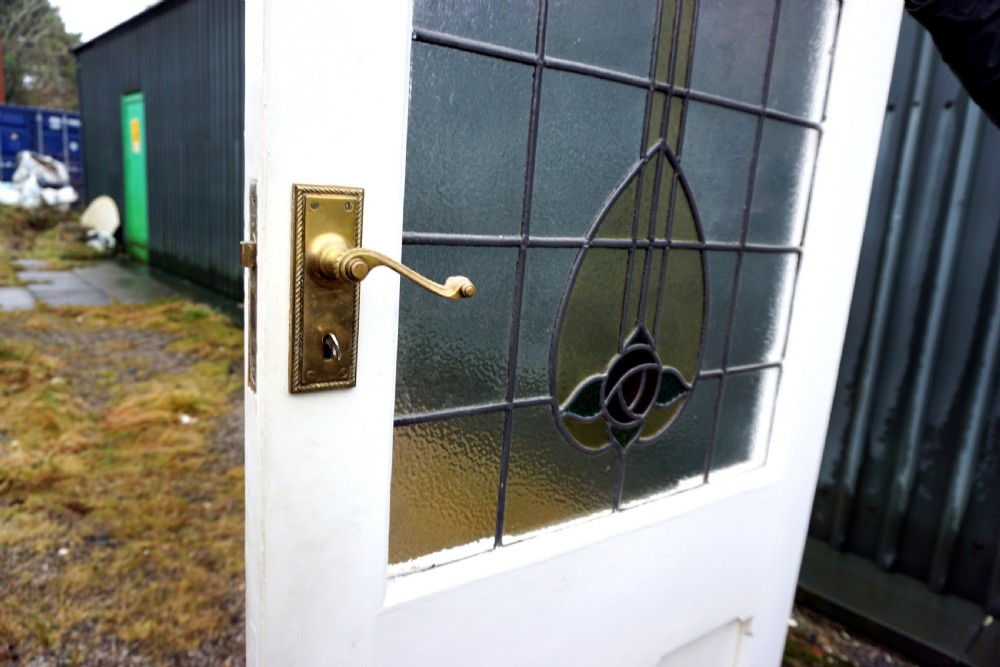 A very good leaded glass door with rose design  View IV