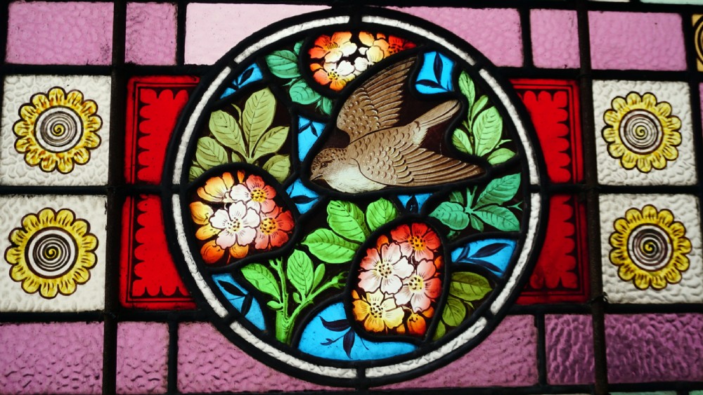 A stunning vibrant Victorian Southport bird window  View II