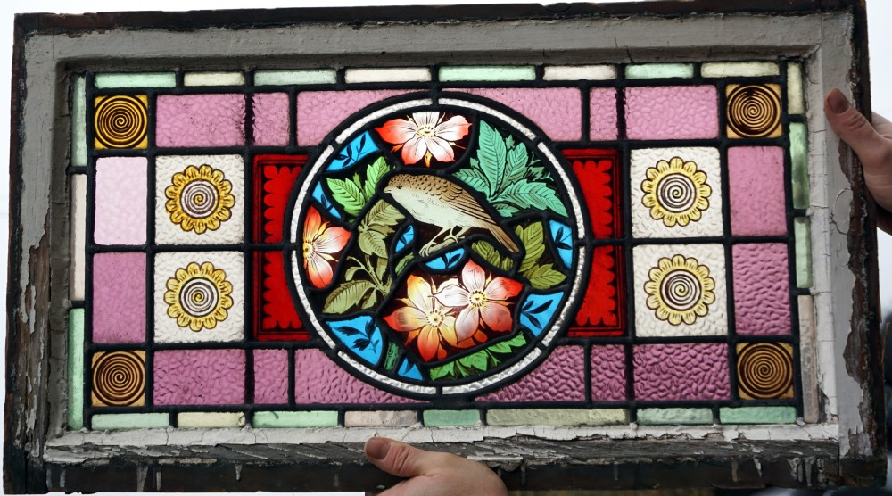 A STUNNING VIBRANT VICTORIAN SOUTHPORT BIRD WINDOW