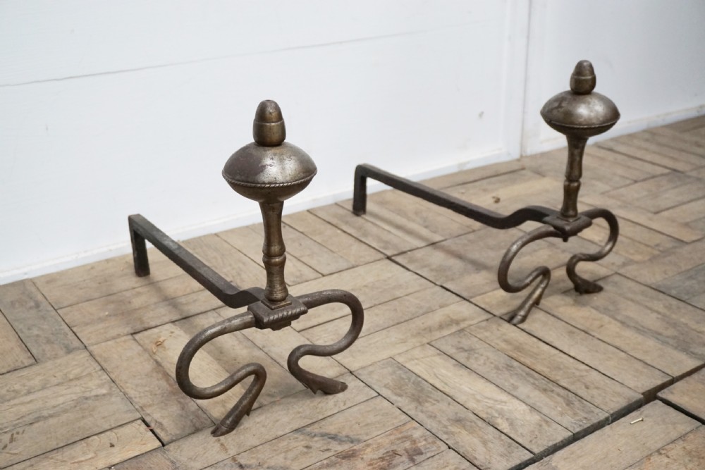 Pair of good French Victorian steel andirons  View II