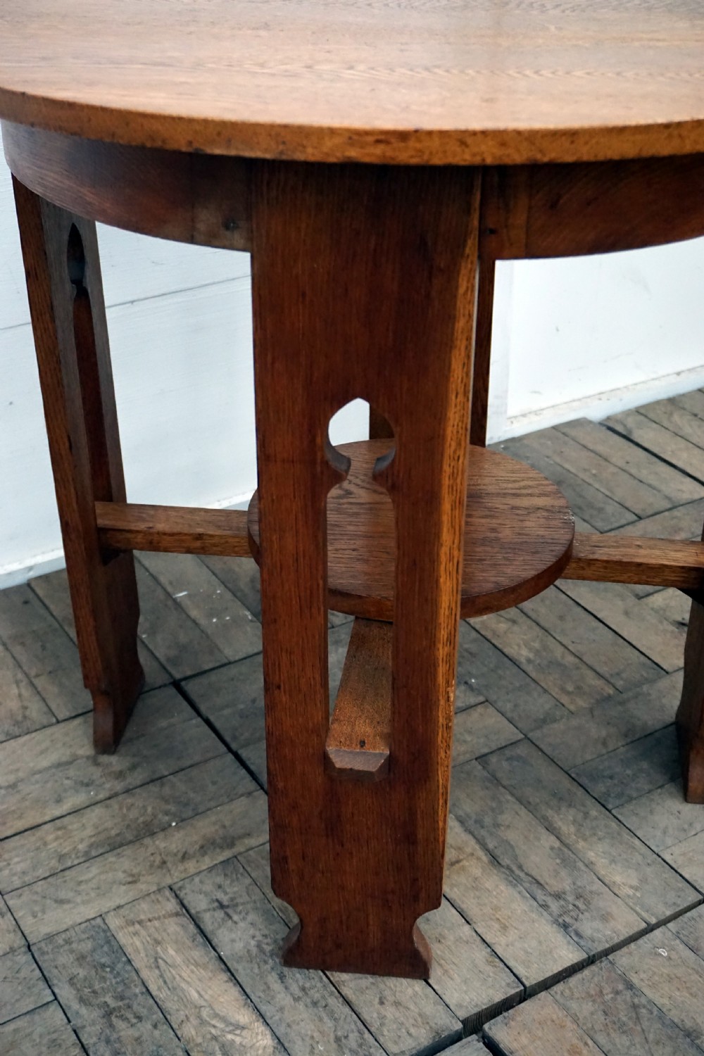 A good solid oak arts and crafts circular occasional table View II