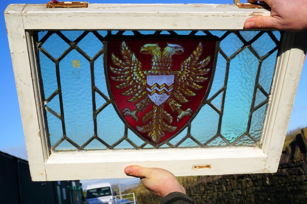 A good painted window of a double headed eagle in a shield View III