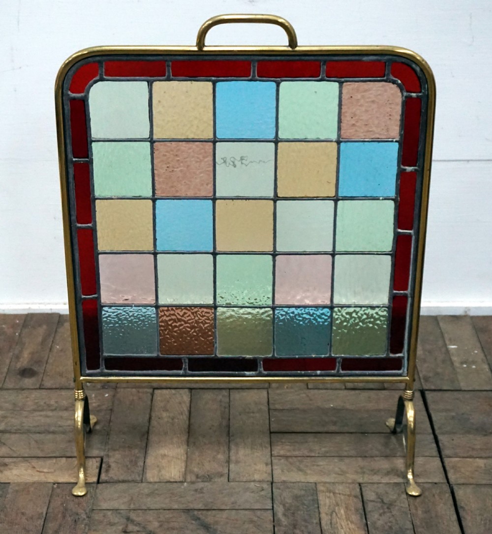 A good late Victorian leaded glass fire screen