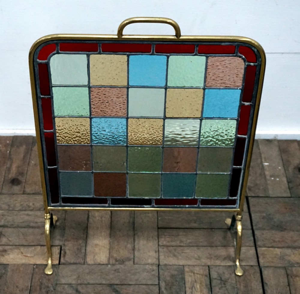 A good late Victorian leaded glass fire screen View III