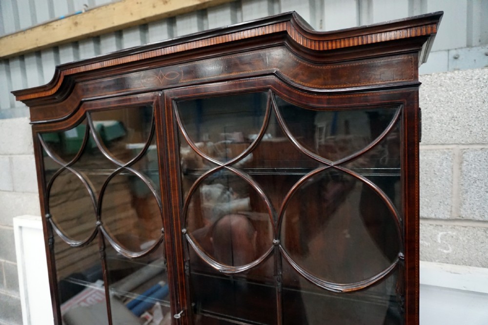 A fine inlaid Edwardian mahogany bureau bookcase View IV