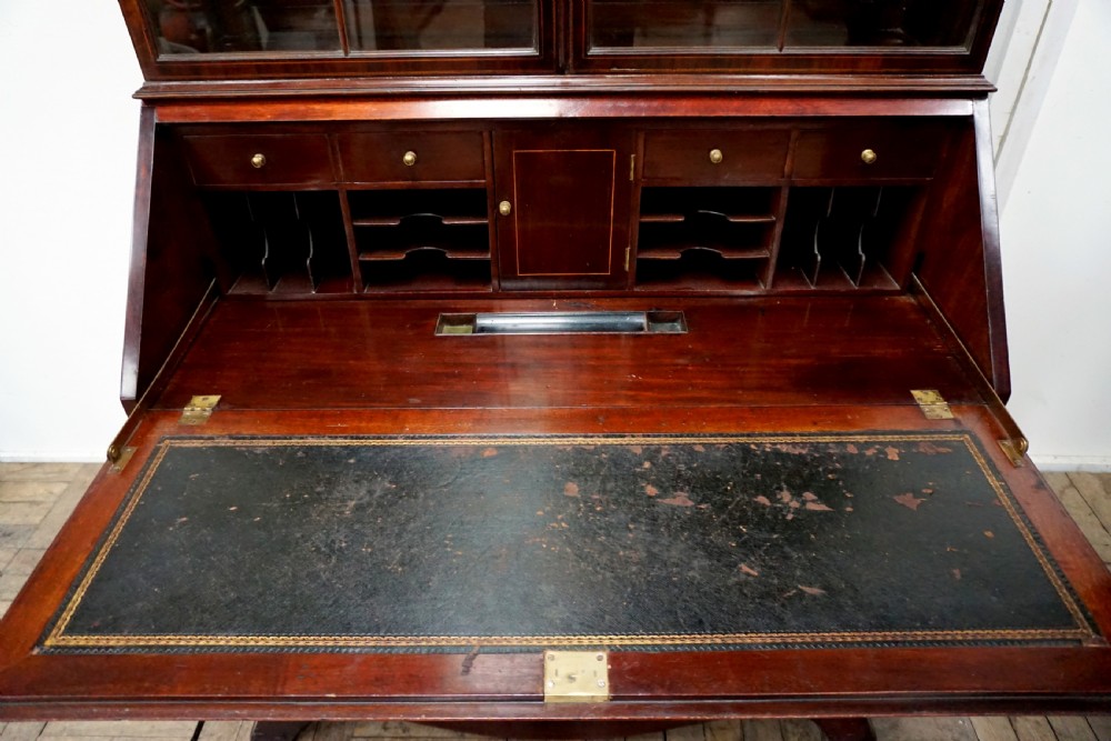 A fine inlaid Edwardian mahogany bureau bookcase View VI