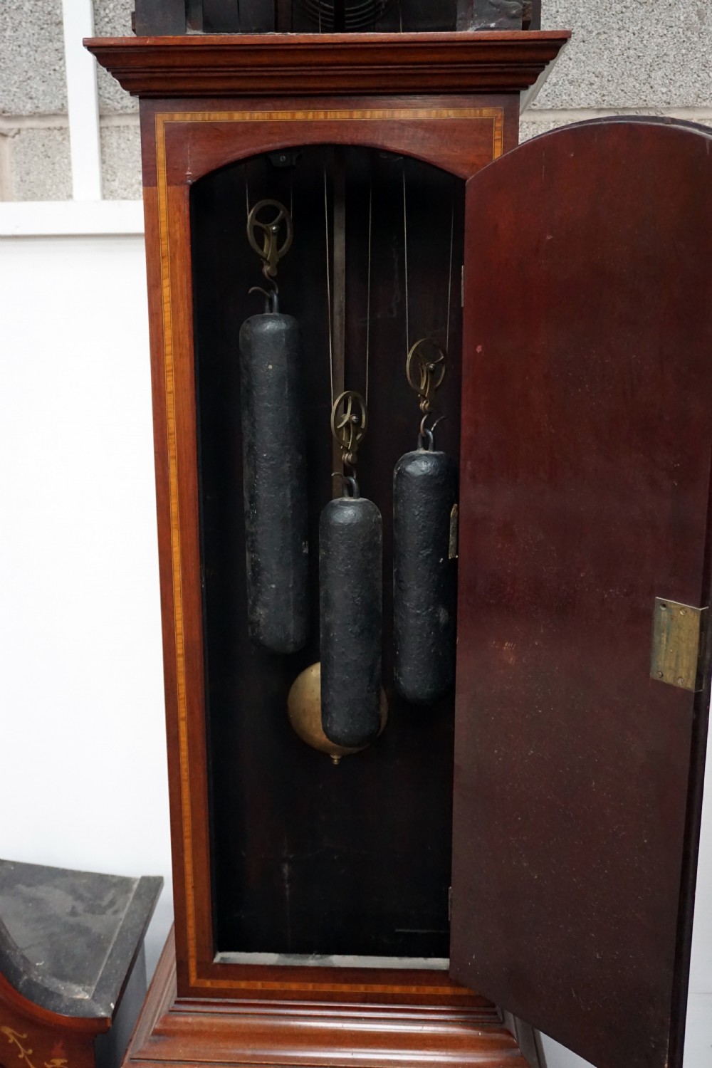 A good 3 train inlaid Edwardian mahogany Grandfather clock View VIII