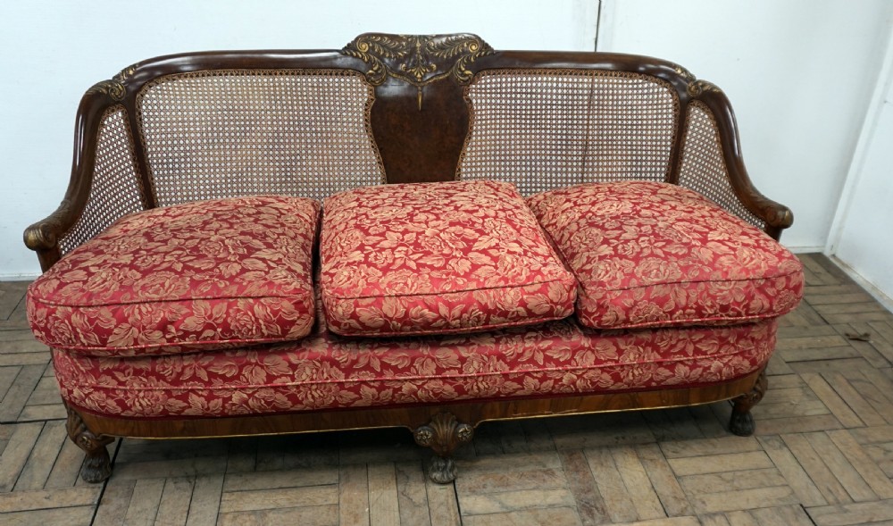 Superb quality walnut 3 piece bergere suite View IX