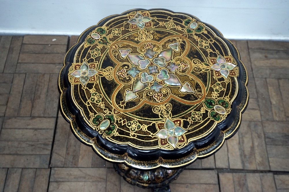 An exceptional Victorian Papier-Mache tilt top table View IV