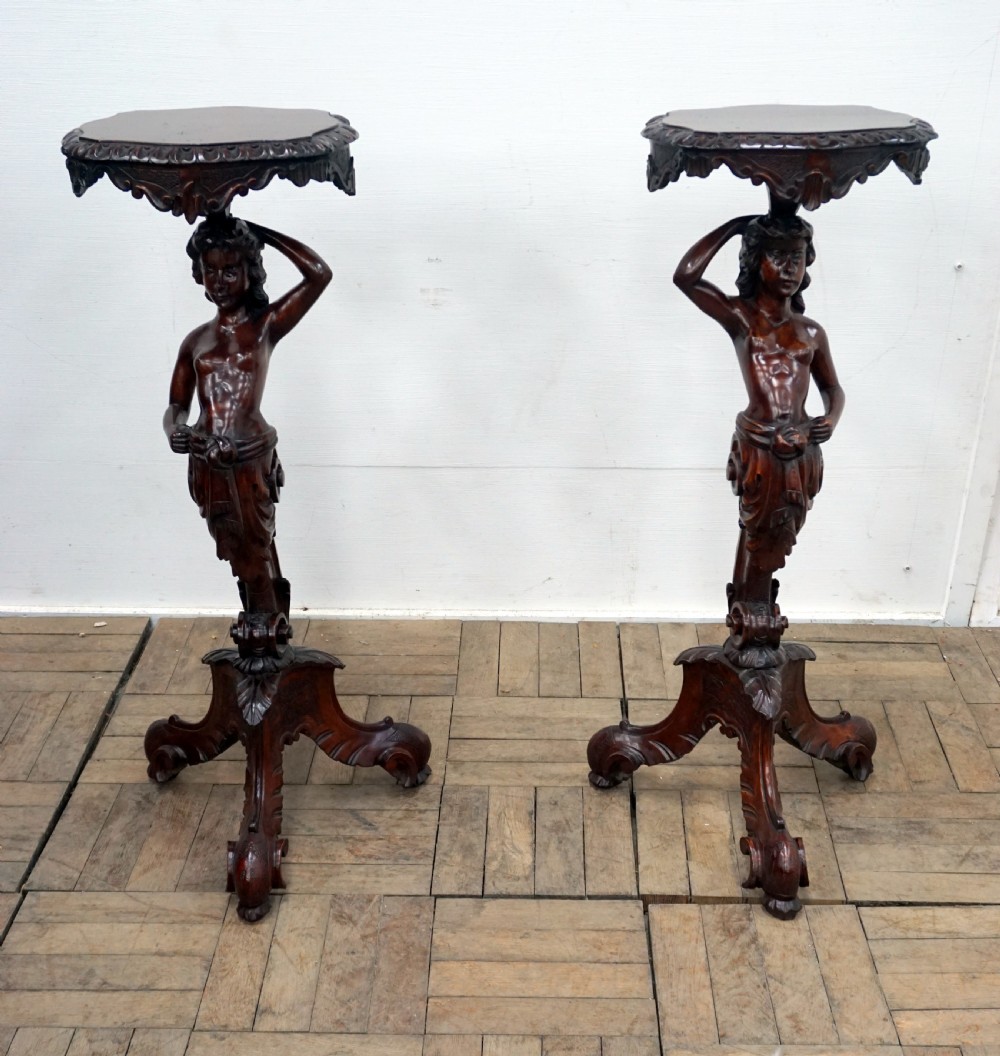 A magnificent pair of 19th century Italian figural stands