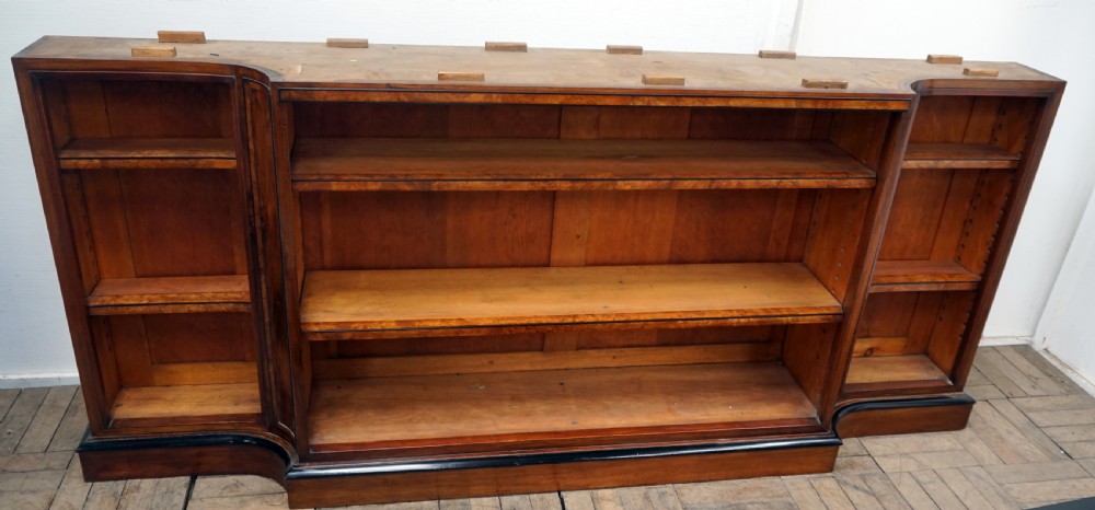 A magnificent narrow Victorian walnut and ebonised open shelf bookcase View X