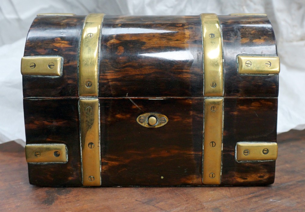 A charming brass bound coromandel Victorian casket