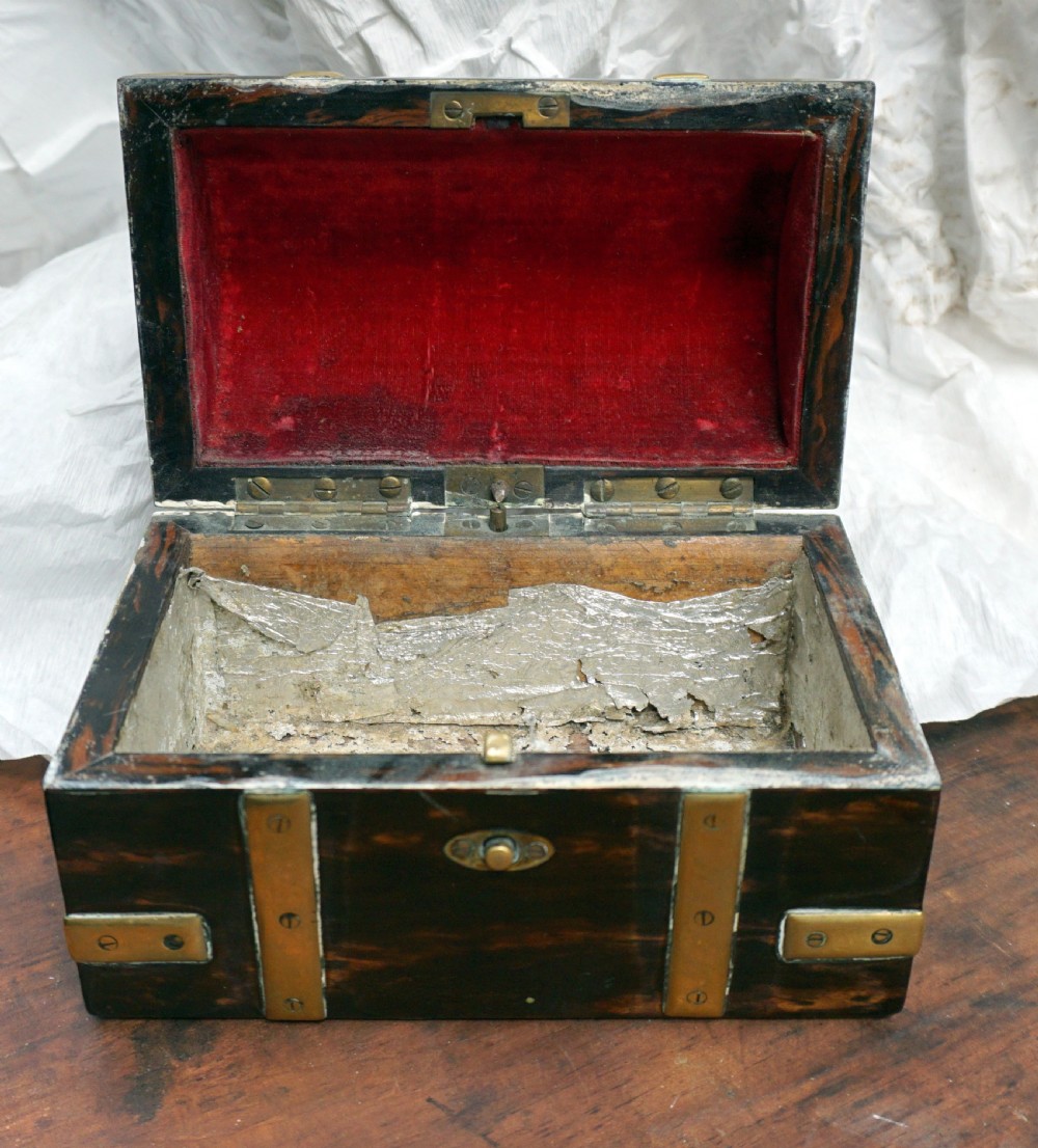 A charming brass bound coromandel Victorian casket View II