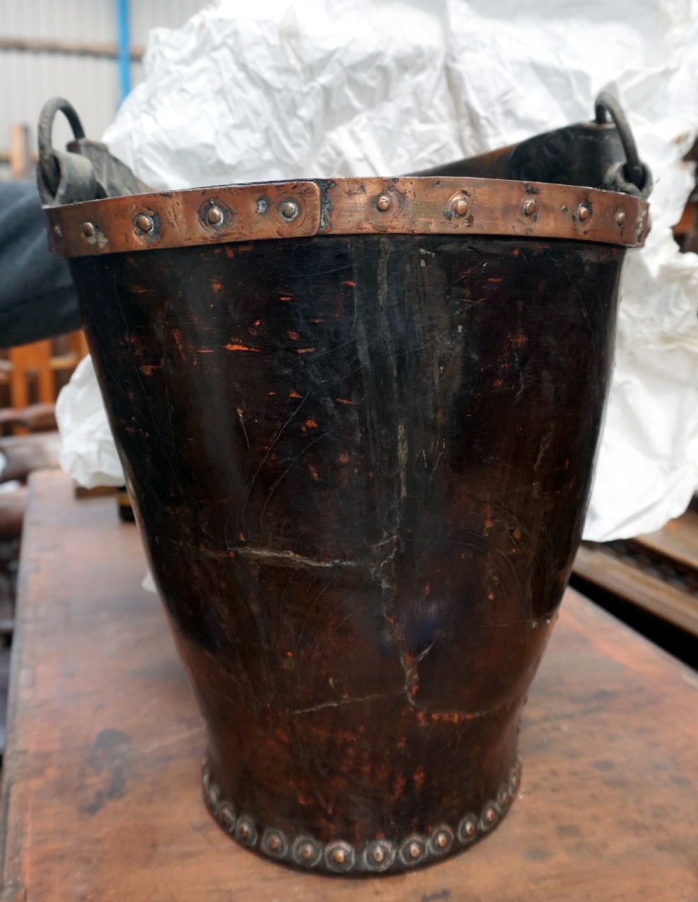 An 18th century original leather peat bucket 