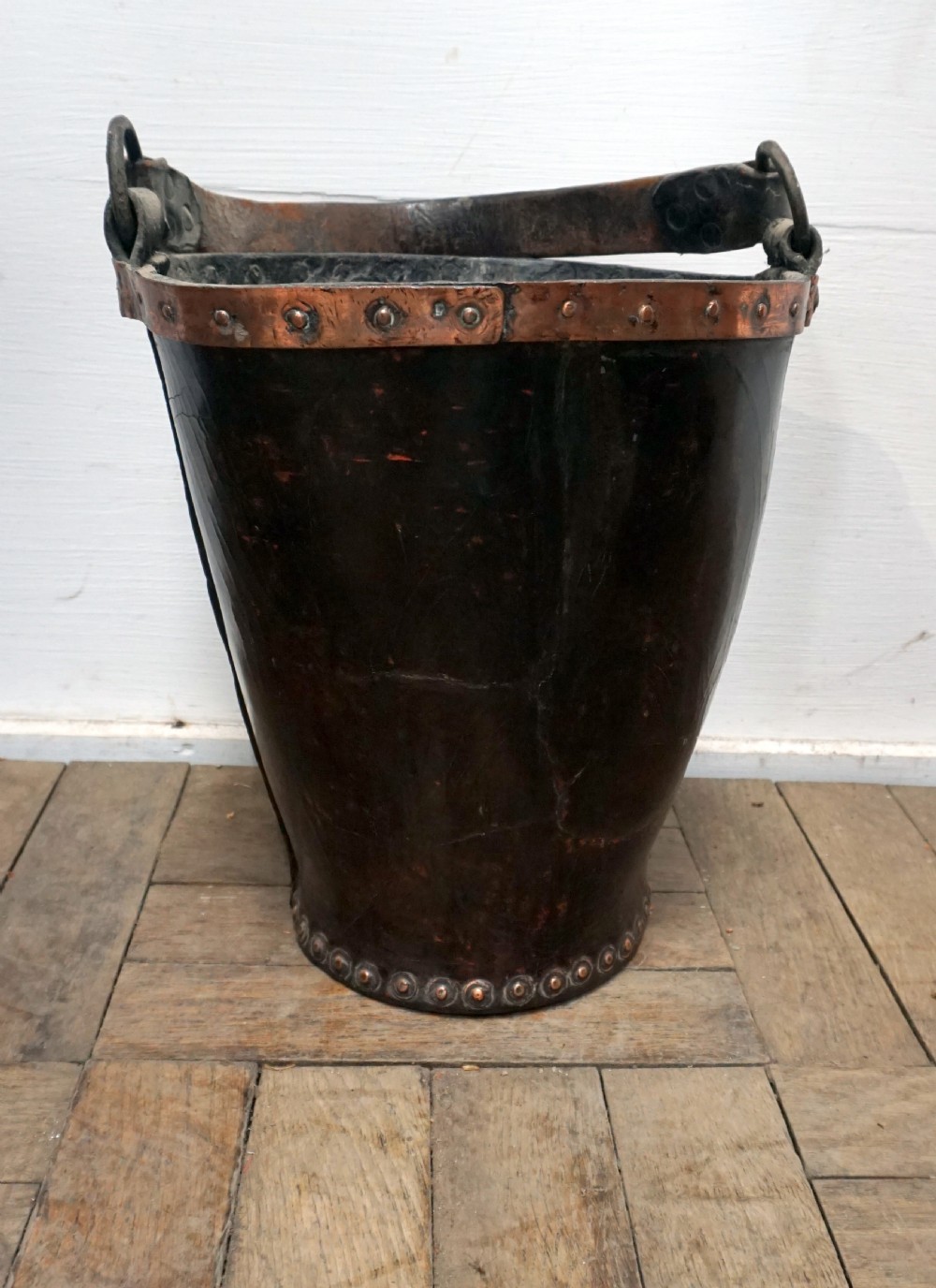 An 18th century original leather peat bucket  View II