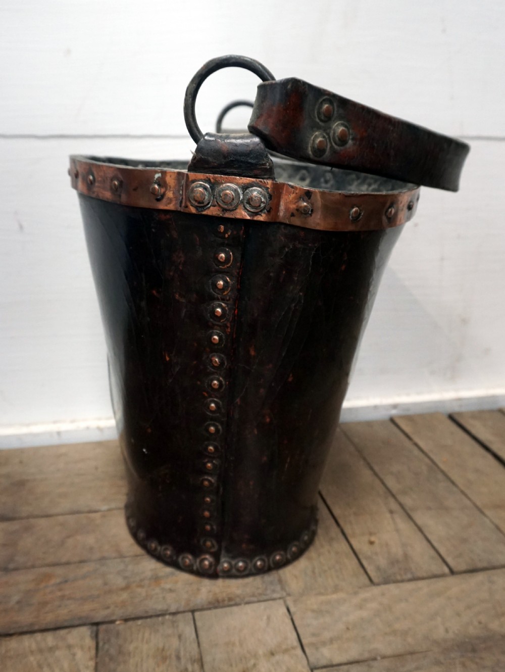 An 18th century original leather peat bucket  View V