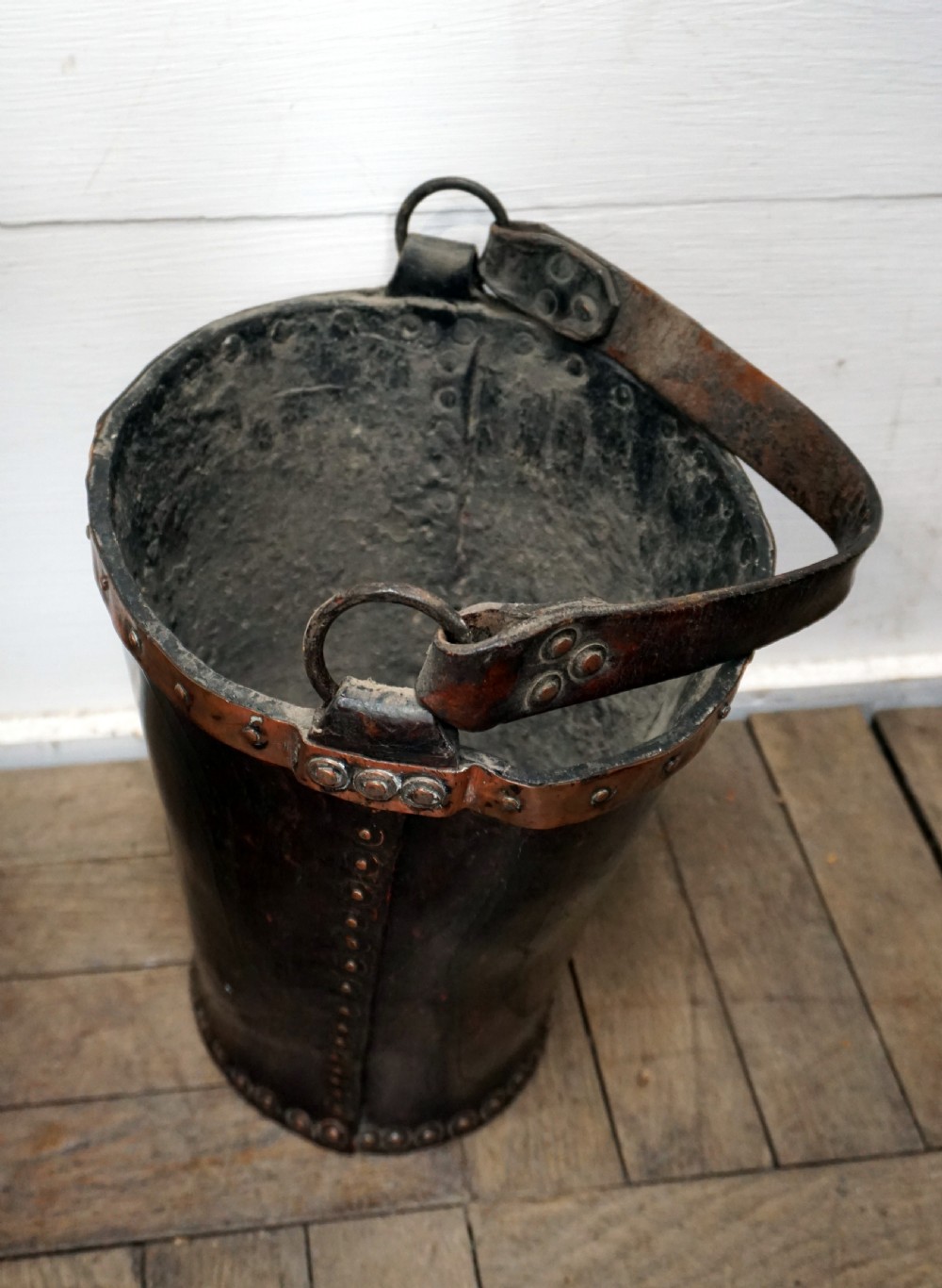 An 18th century original leather peat bucket  View VI