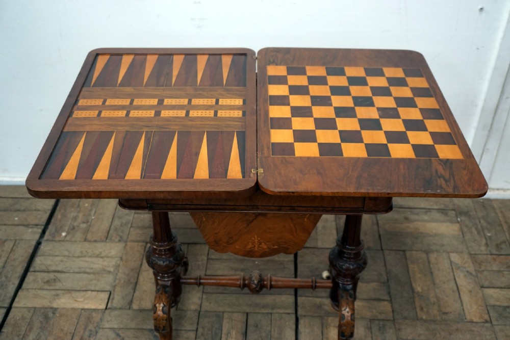 A good Victorian burr walnut games compendium and sewing box View VII