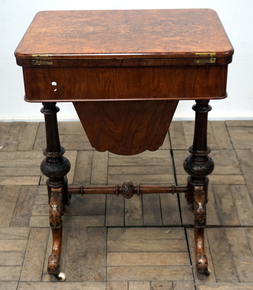 A good Victorian burr walnut games compendium and sewing box View IX