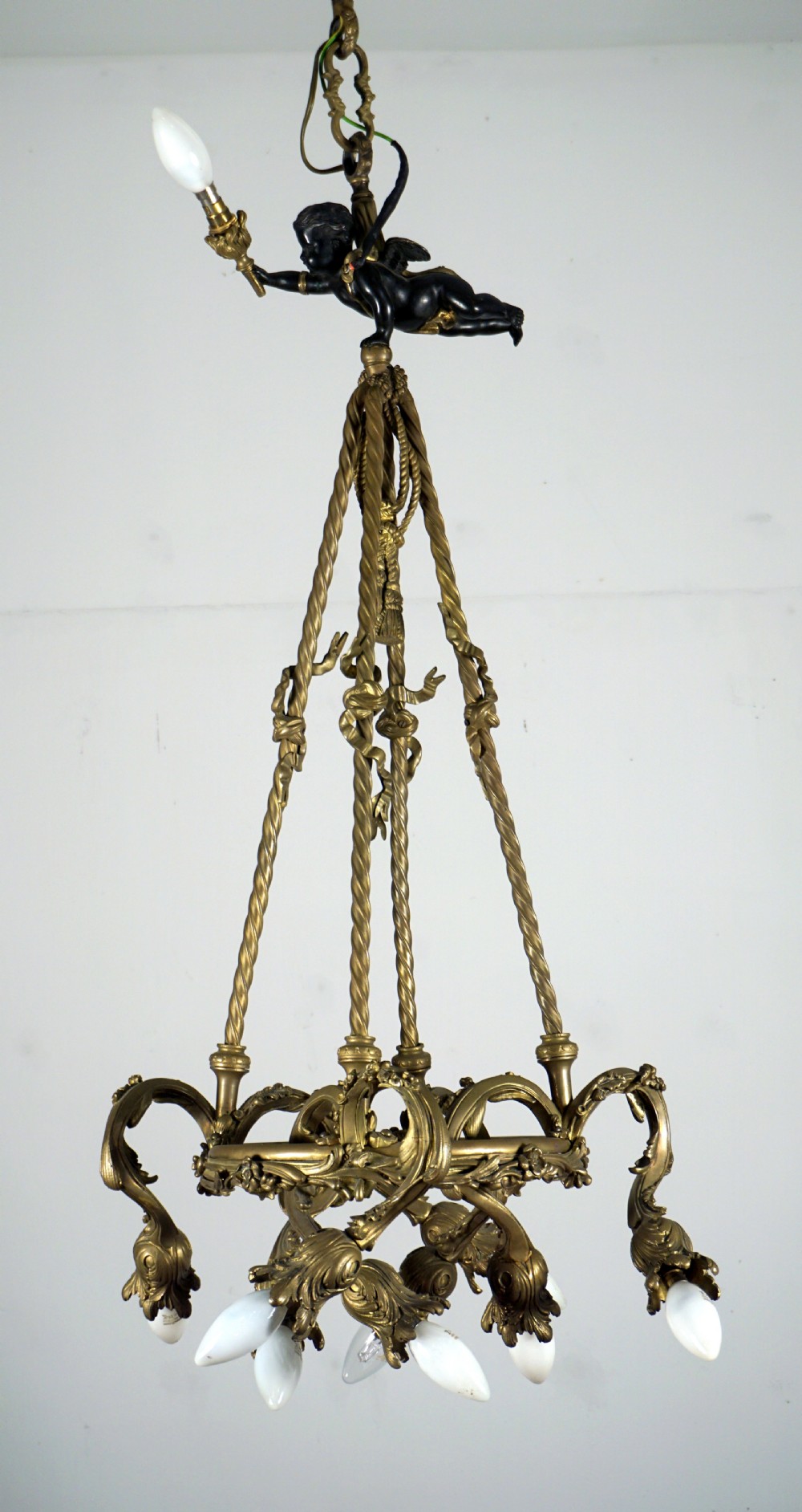 Stunning French bronze and gilded 9 light chandelier  View II