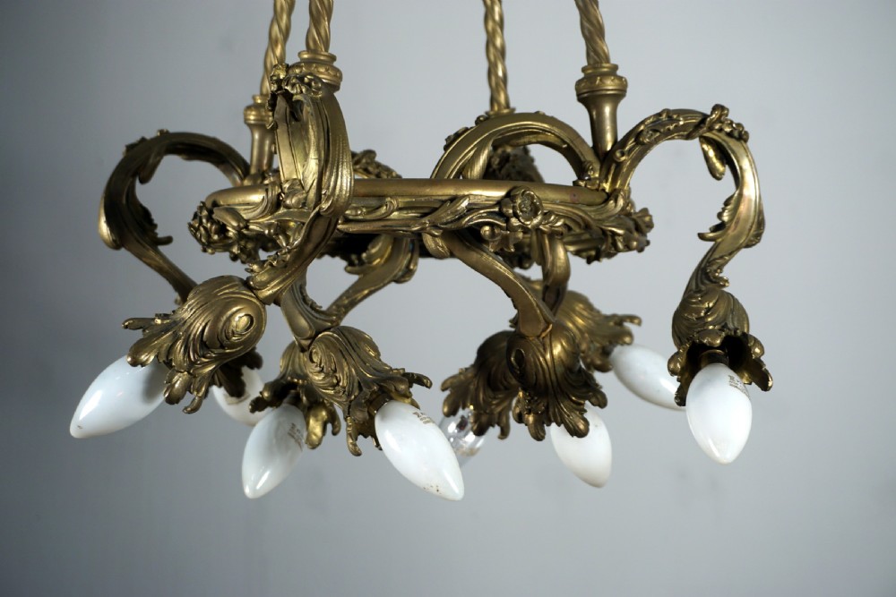 Stunning French bronze and gilded 9 light chandelier  View III