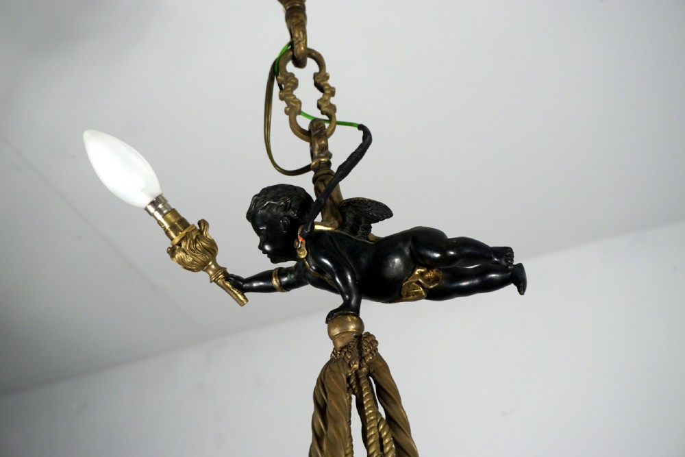 Stunning French bronze and gilded 9 light chandelier  View V
