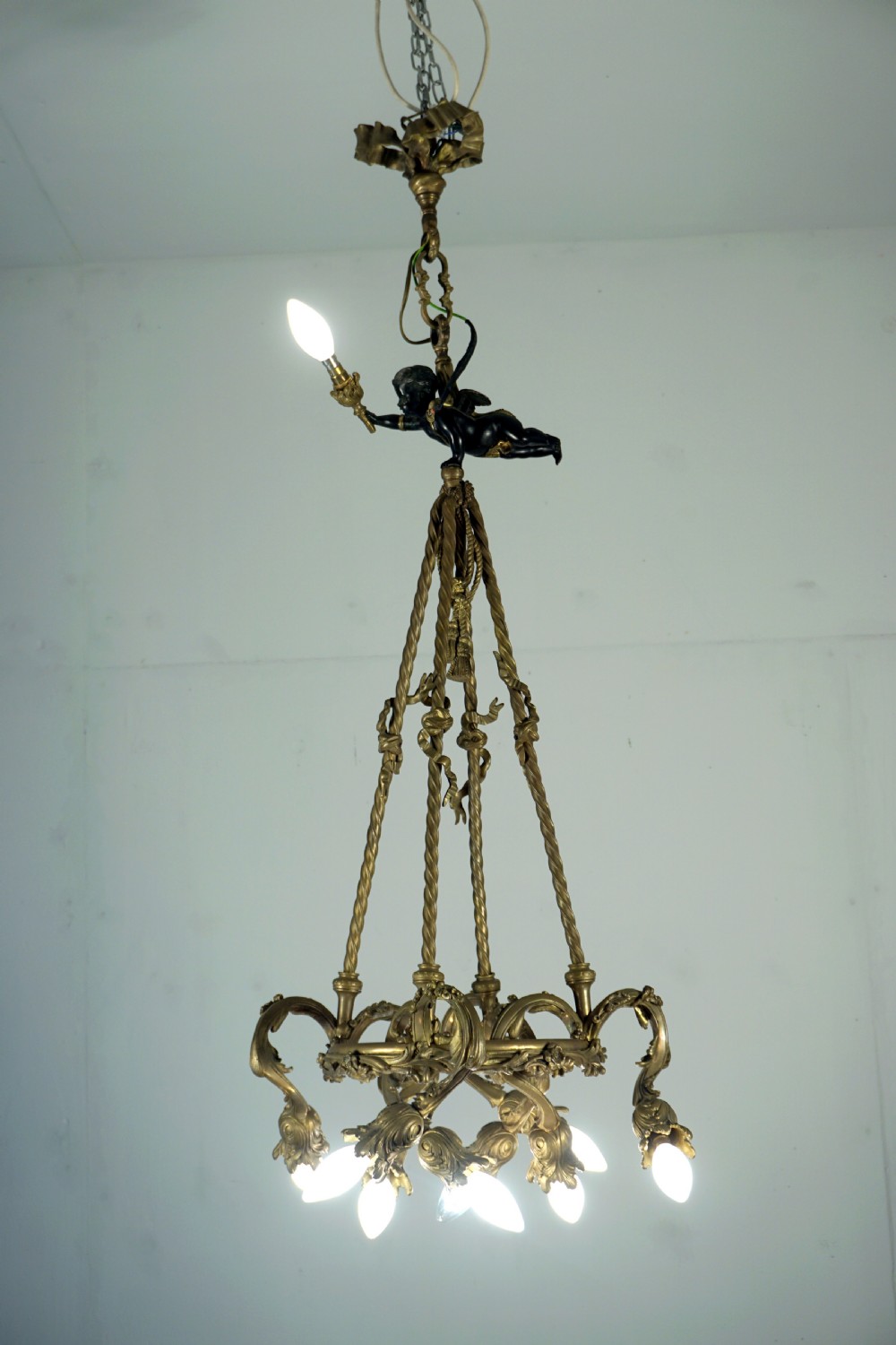Stunning French bronze and gilded 9 light chandelier  View VII