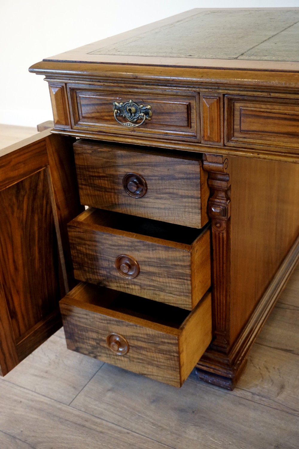 An outstanding walnut English Victorian pedastal desk by Howard and Son View XII