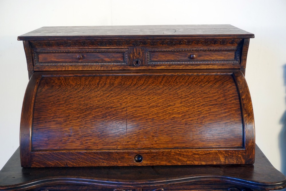 An unusual good quality solid oak cylinder desk View IV