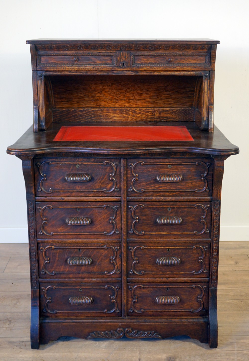 An unusual good quality solid oak cylinder desk View V