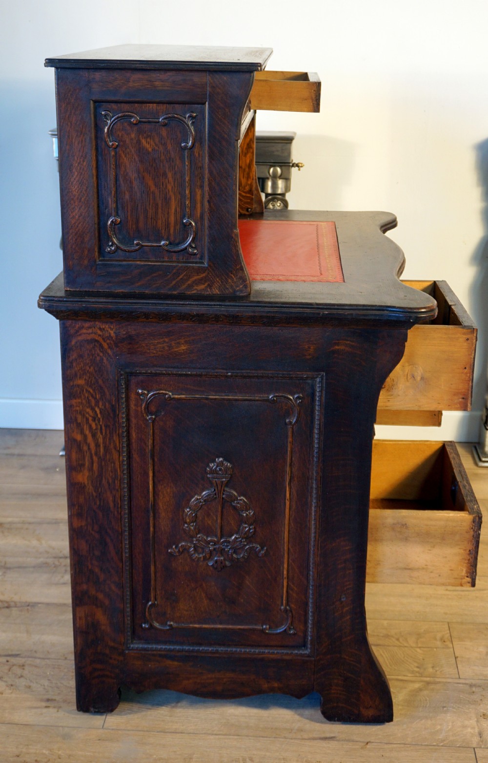 An unusual good quality solid oak cylinder desk View VI