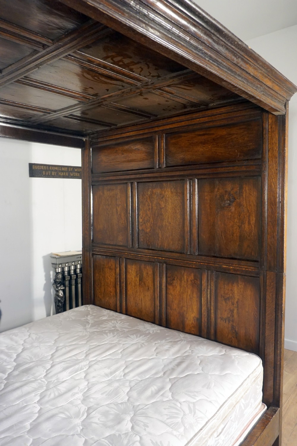 Fantastic solid oak bed recondtituted from period oak panels View II