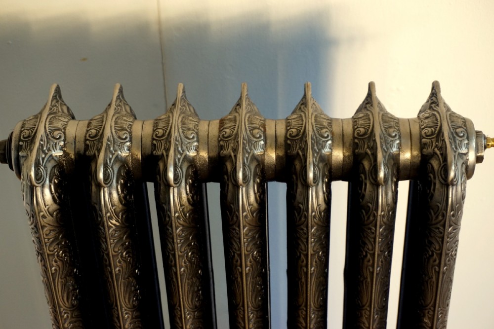 A lovely roccoco, Art Nouveau 7 section 19th century polished cast iron radiator View IV