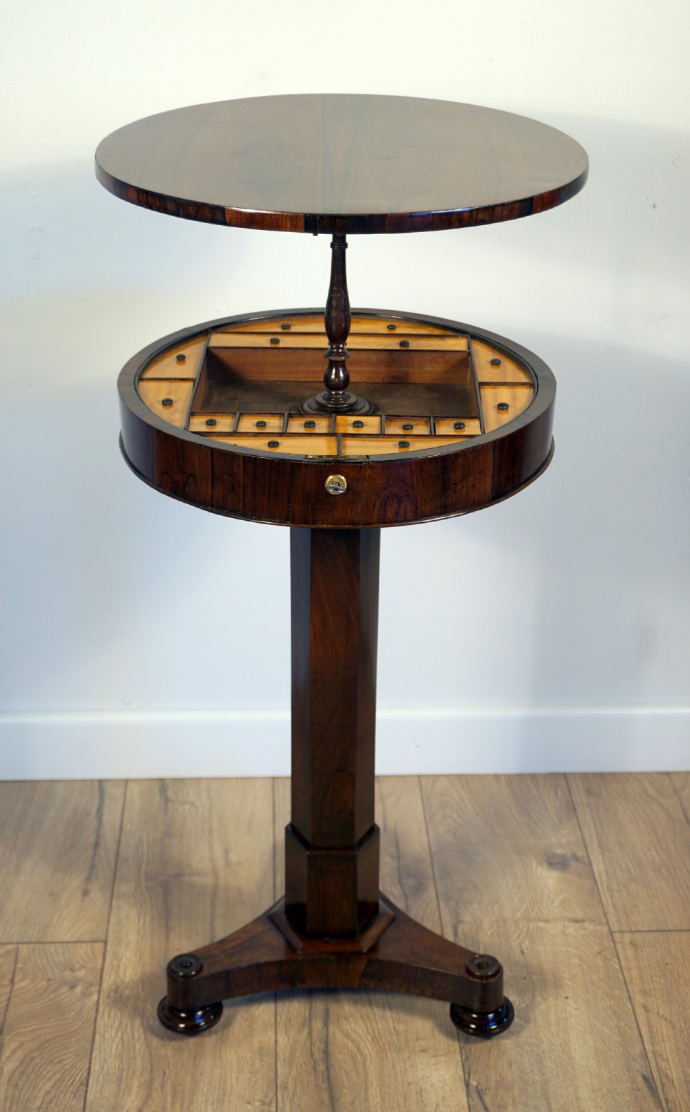 A rare and unusual Rosewood rise and fall William IV work box 