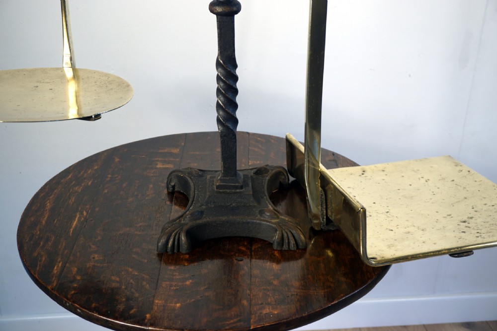 An amazing hand forged wrought iron and brass set of early Victorian scales View II