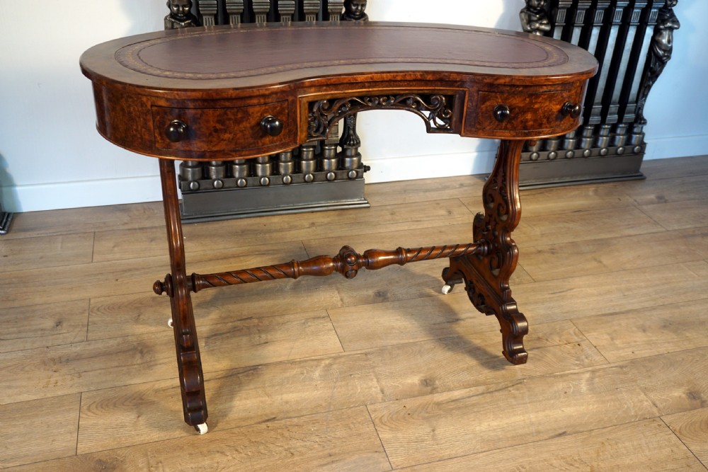 A good burr walnut leather top writing desk View III