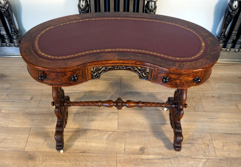 A good burr walnut leather top writing desk View IV