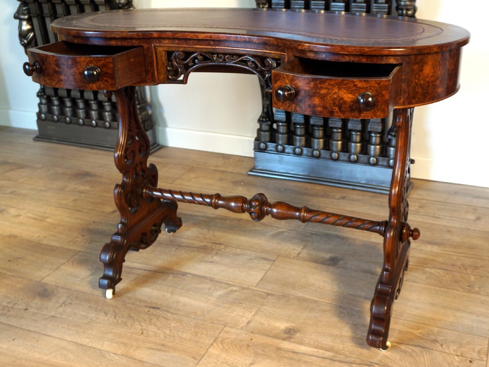 A good burr walnut leather top writing desk View V