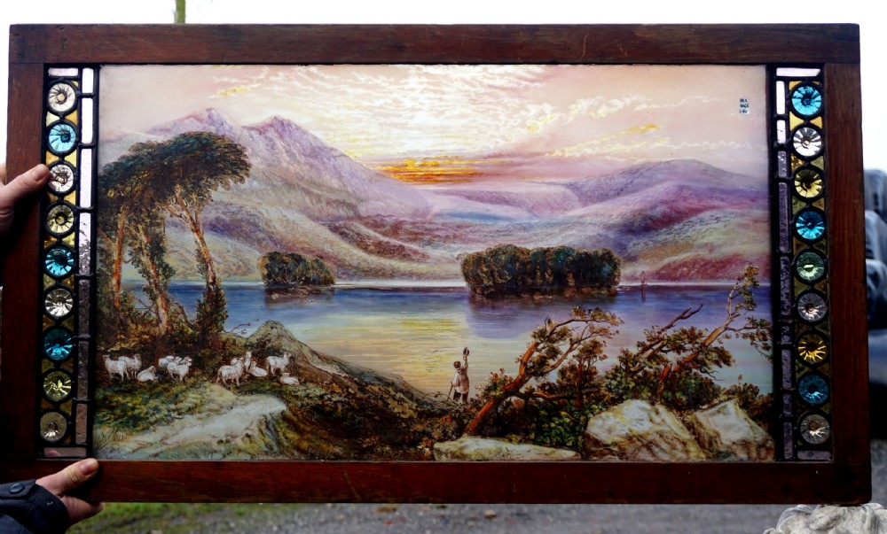 A very well painted Scottish scene stained glass window 