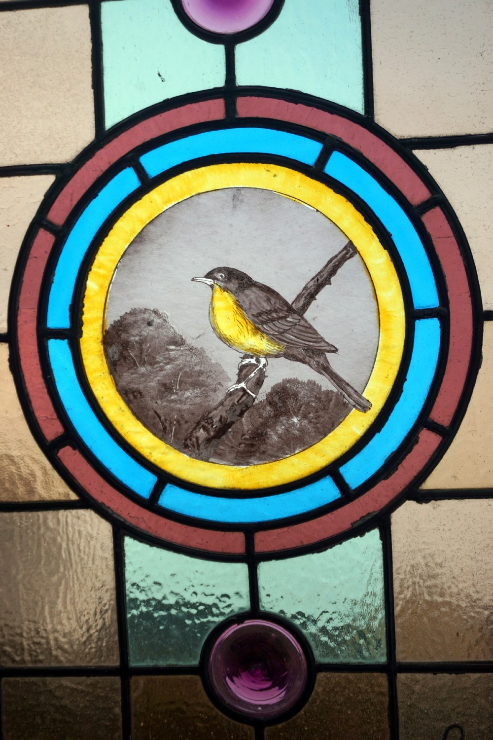 A Wonderful Stained Glass Painted Bird Window View II