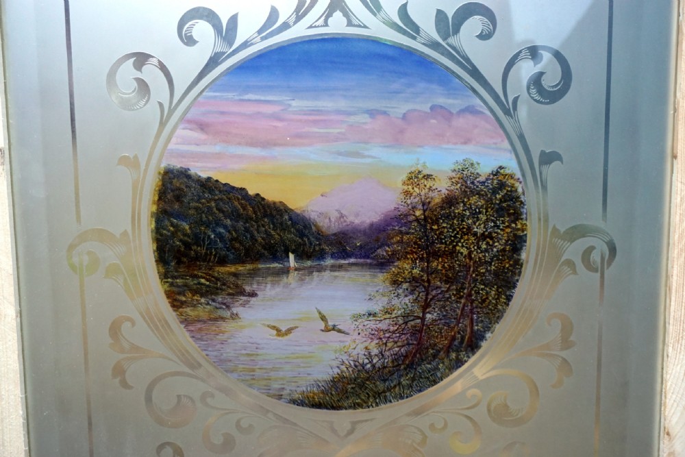 An exceptionally good pair of late Victorian etched plate glass and coloured windows View II