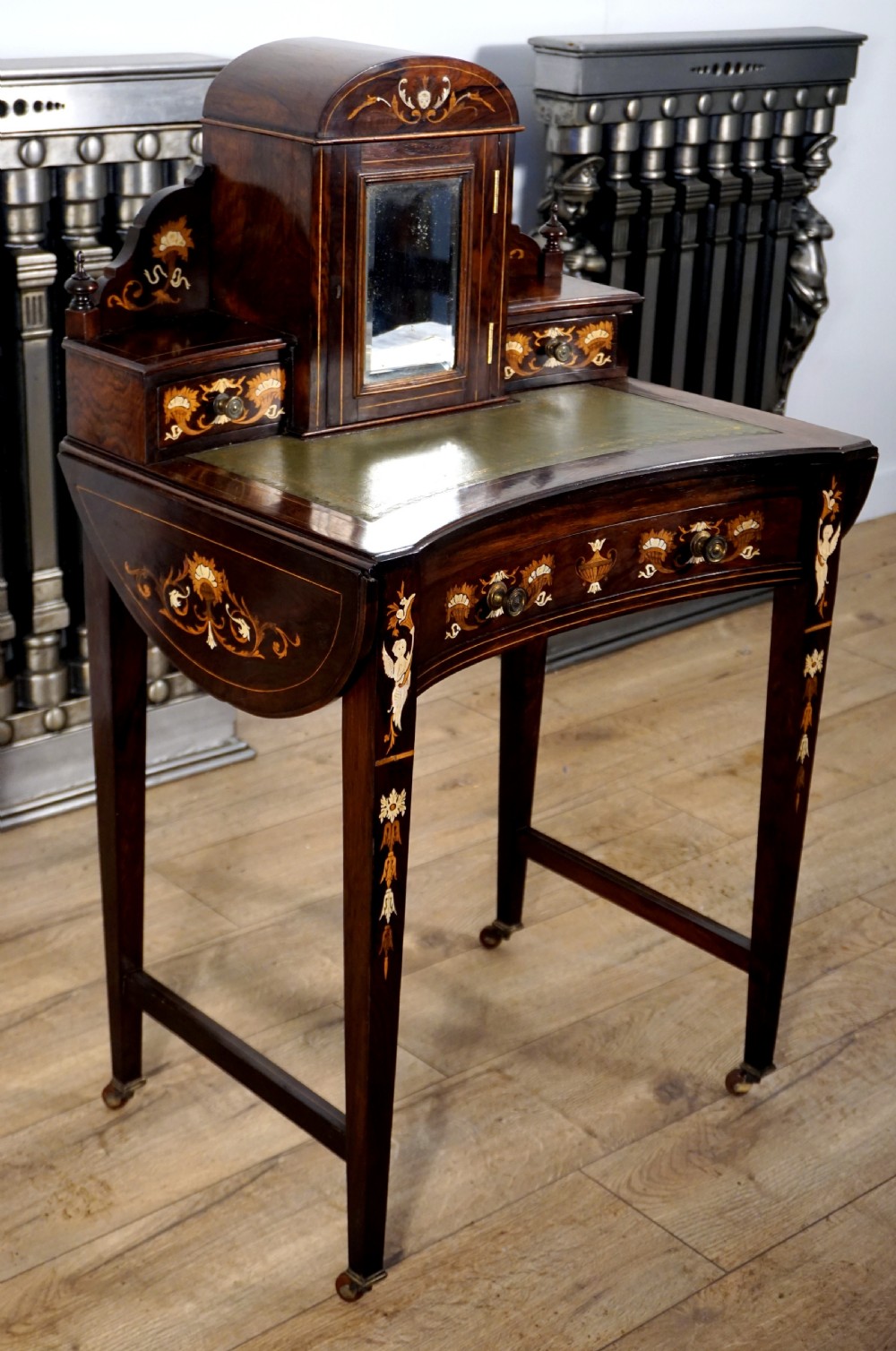 An absolutely stunning petite Rosewood Victorian marquetry inlaid Bonheur De Jour  View II