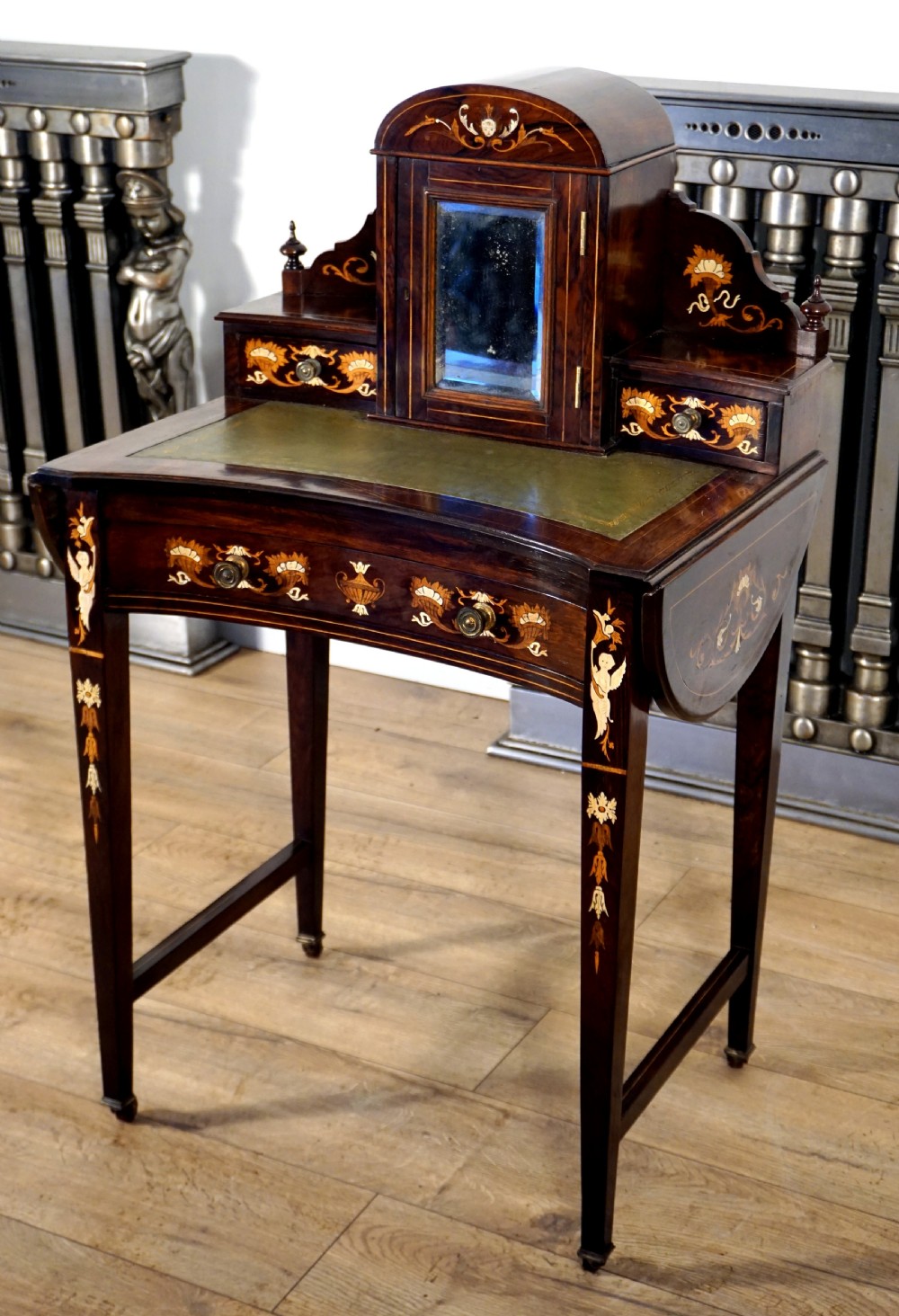 An absolutely stunning petite Rosewood Victorian marquetry inlaid Bonheur De Jour  View III