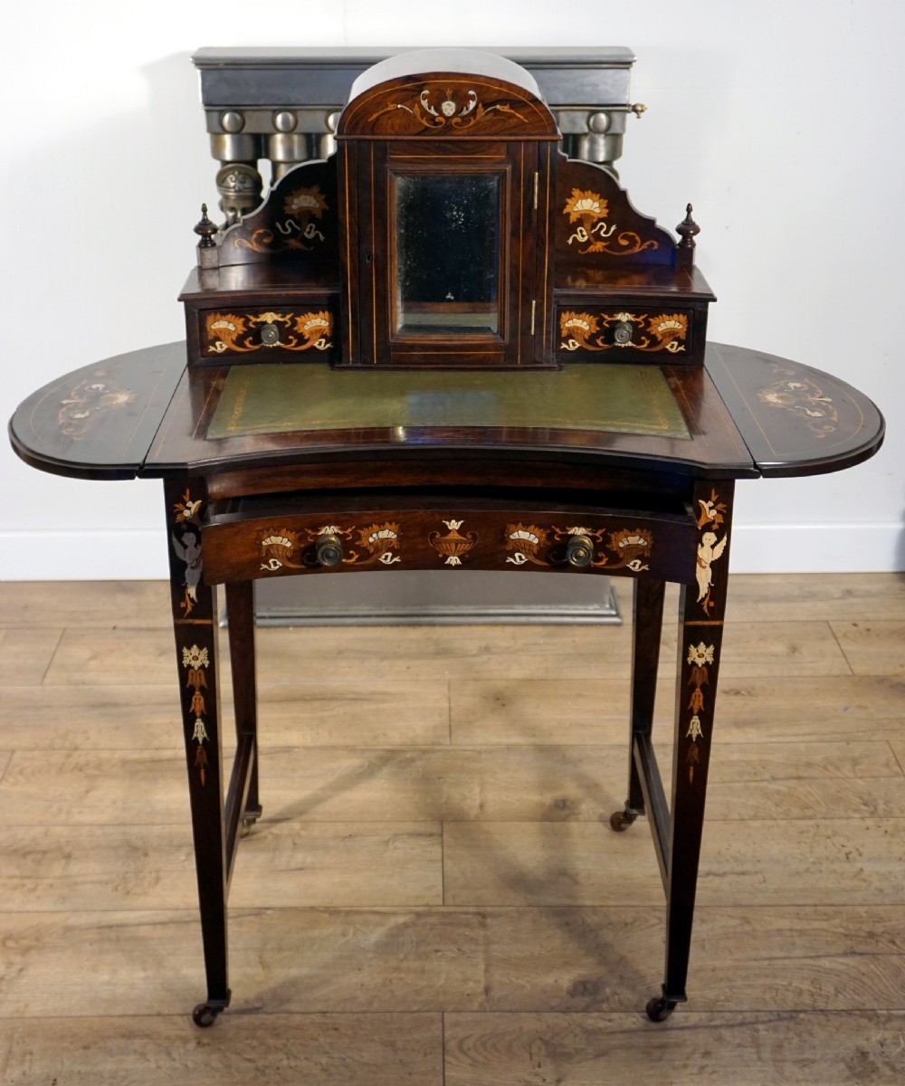 An absolutely stunning petite Rosewood Victorian marquetry inlaid Bonheur De Jour  View V