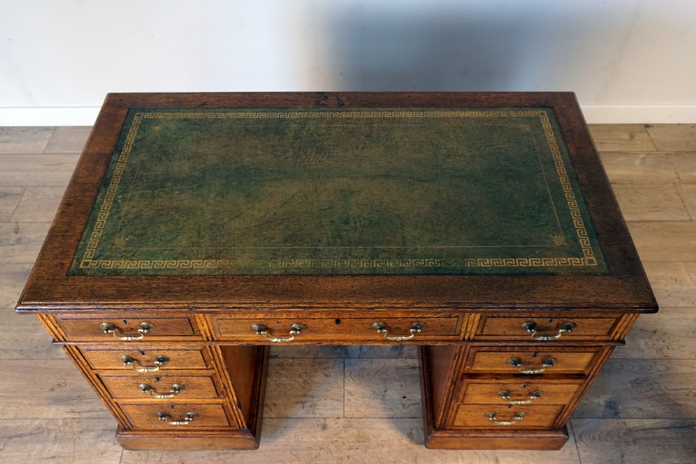 A good leather top late Victorian oak pedastal desk View V