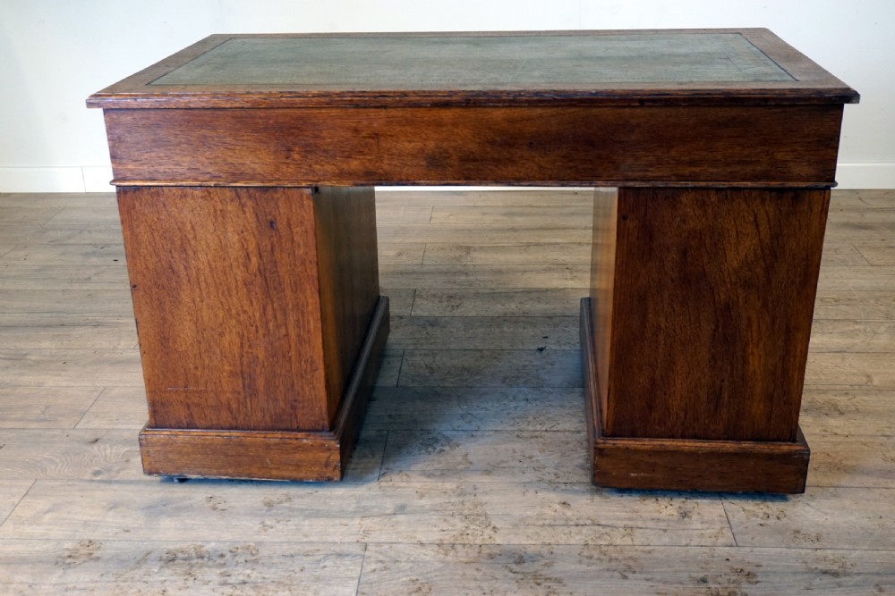 A good leather top late Victorian oak pedastal desk View VI